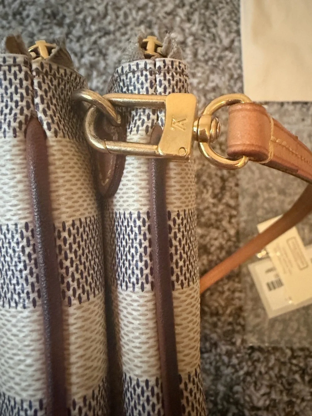 Louis Vuitton White Damier Azur Crossbody with Brown Leather Strap - Picture 8 of 16